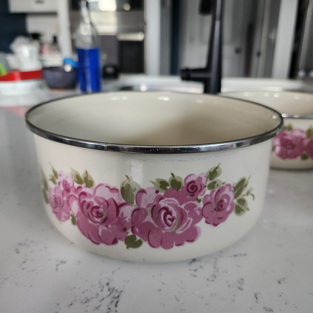 Gibson Pink Rose Ceramic Mixing Bowl Set Cottagecore Farmhouse Nesting Bowls